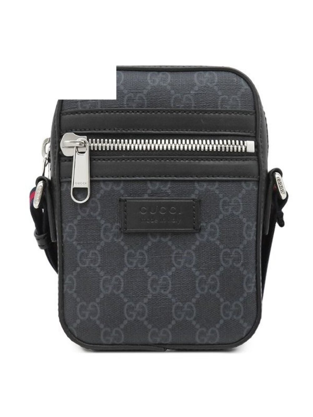 Gucci Shoulder Bag GG Supreme Canvas Leather Black Silver Sherry Line